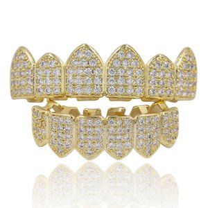 Hip Hop Luxury Iced Out Gold Plated Teeth Grillz Perfect Fit